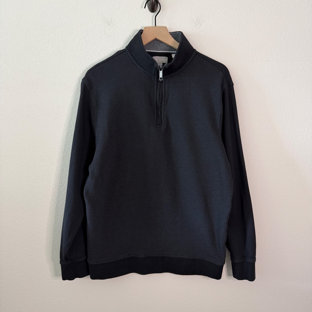TED BAKER Mens Texture Front Quarter Zip Pullover Size Large Luxe Preppy Minimal